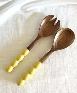 Juego de servidor de ensalada de madera Natural seguro para alimentos con mango de resina para ensalada, sopa, frutas especiadas, utensilios de cocina para mezclar - Product Image 1