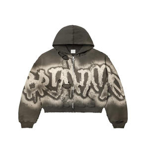 Sudadera de invierno informal personalizada para hombre, Sudadera con capucha de cabeza de esqueleto de estilo callejero, diseño recortado de gran tamaño, estampado lavado con forro de algodón 100% - Product Image 6