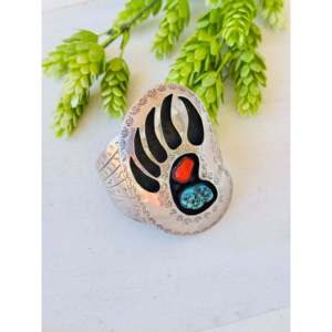Vintage Navajo Multi-Stone Sterling Silver Bear Claw Cuff Bracelet Fashionable Vintage Navajo Multi-Stone Sterling Cuff Bracelet - Product Image 2