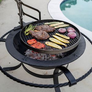 Handcrafted iron bbq grill with extra shelves and hooks for grilling tools and comfortable outdoor use - Product Image 1