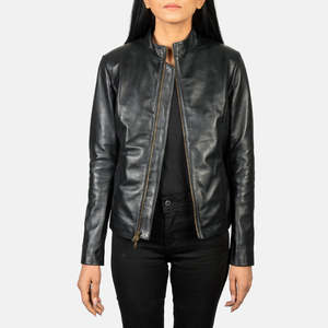 Veste en cuir PU et peau de mouton brodée sur mesure pour femmes, coupe slim, avec col en fourrure - Product Image 1