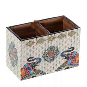 Porta Cubiertos de Madera Artesanal, Elegante Caja de Madera de Primera Calidad, Cubiertos de Madera con Estilo de la India - Product Image 2