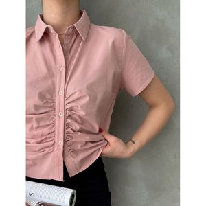 Blusa Rosa Pastel con Escote Fruncido para Mujer Topshow - Camisa de Moda al por Mayor - Product Image 2