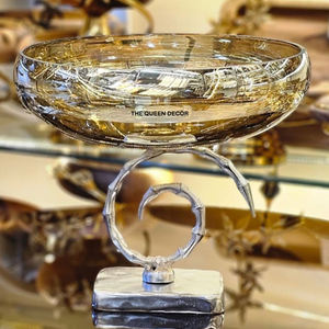 Bol décoratif en métal, en aluminium, avec dessus en verre, finition brillante, texture unique, bol à dessert en métal, vente chaude - Product Image 1