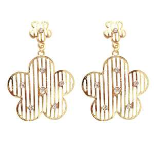 Kriaa 1301136 Pendientes colgantes finos Piedra austriaca Diseño floral chapado en oro - Product Image 1