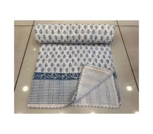 Pure Soft Cotton Indian Floral Print Reversible <b>Kantha</b> <b>Quilt</b> Block Hand Stitched Beautiful <b>Kantha</b> for Home Use - Product Image 1