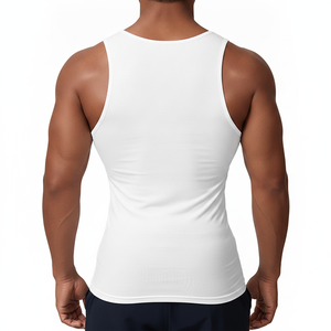 Premium <b>Men's</b> Compression Tank Top Slimming Body Shaper Undershirt High Elasticity Gym Fitness <b>Vest</b> <b>White</b> Workout Shapewear - Product Image 3