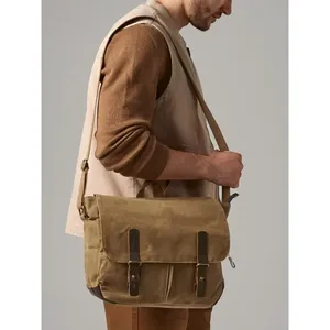 Heritage Custom Waxed <b>Canvas</b> Messenger Bag Promotional <b>Backpack</b> for Merchandising - Product Image 1