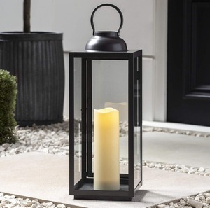 Bougeoir en verre moderne et élégant avec lanterne en fer pour pilier de 3x9 pouces, finitions mates brillantes disponibles pour anniversaire en plein air - Product Image 1