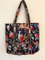 Tas Tote Katun Cetak Blok Tangan Gaya India dengan Bukaan Terbuka untuk Musim Panas, Dapat Dibawa di Bahu