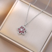 Kalung Liontin Bunga Kristal Bebas Nikel, Dapat Diputar, Anti Alergi, Baja Tahan Karat, Kasual, Perhiasan Wanita, Langsung dari Pabrik