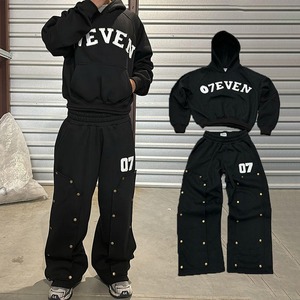Survêtement évasé sur mesure en gros, 100% coton, tissu éponge français, streetwear, décontracté pour homme, coupe ample avec rivets, survêtement ample - Product Image 5
