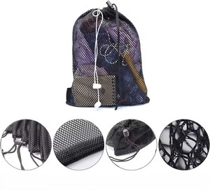 Mesh <b>Drawstring</b> <b>Backpack</b> Portable Polyester Storage Bag with Earphone Pocket for Gym and Travel and Gift Packaging - Product Image 1