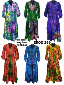 Diseñador 100% seda Sari vestido largo para mujer moda vestido tradicional estilo bohemio silueta Simple moda Digital - Product Image 4