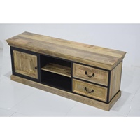 Mueble de TV de Madera de Mango Sólida, Moderno y de Lujo, con Función de Almacenamiento, Estilo Industrial Ajustable, para Sala de Estar, Dormitorio, Casa de Campo