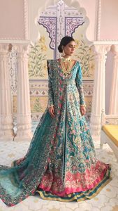 INDIAN/PAKISTANI COLORFUL EMBROIDERY <b>BRIDAL</b> <b>JACKET</b> WITH LEHENGA DRESS Embellished WITH CRYSTAL GLASS BEADS,STONE,DABKA Work@2023 - Product Image 2