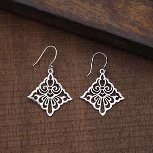 Dangle Drop Flower Designer <b>Hoops</b> Jewellery 925 <b>Sterling</b> <b>Silver</b> Fine <b>Earrings</b> Women Girls Ethnic Trendy Exclusive Floral Jewelry - Product Image 2