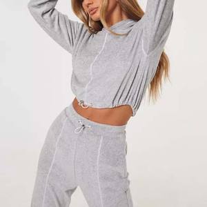 Cotton Fleece Sports Jogger <b>Crop</b> <b>Tops</b> Hoodies Slim Fit Jogging Set For Women Sweat Suits Sets Pullover Wholesale Price Suit 2026 - Product Image 4