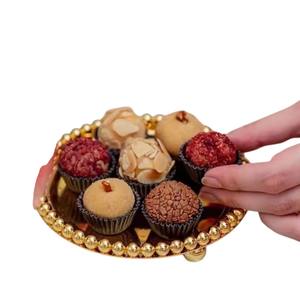 Gold Plated Hammered Metal Chocolate Gift Set Chocolates Serving Bowl With <b>Wire</b> <b>Mesh</b> Lid For Eid Mubarak & Special Occasions - Product Image 3