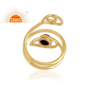 Último diseño hecho a mano 18K chapado en oro Natural lapislázuli piedra preciosa EvilEye anillo Demi joyería fina fabricante - Product Image 4