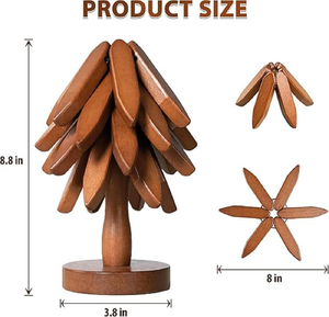 Natural <b>Wooden</b> Coaster Set of 4 With Tree Design Includes Stackable <b>Trivets</b> For Hot Dishes And Table Use From India - Product Image 3