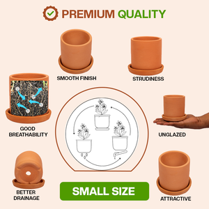 Décor de village Jardinière cylindrique en terre cuite de 4 pouces de diamètre avec plateaux pour affichage de jardin - Product Image 4