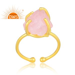 Anillo apilable de piedras preciosas de cuarzo rosa Natural chapado en oro de 18 quilates de plata esterlina superventas, joyería fina Demi para mujer - Product Image 3