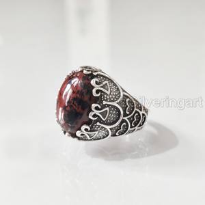 Bague pour homme en acajou naturel, jaspe, pierre précieuse, pierre de naissance, toutes tailles, cadeau d'anniversaire lourd, bijoux, bague en argent sterling 925 - Product Image 2