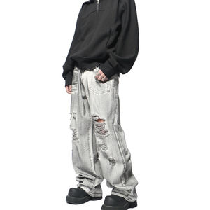 กางเกงยีนส์ฟอกสีแบบพรีเมี่ยมสำหรับผู้ชายมีตัวเลือกโลโก้แพทช์สำหรับการสร้างแบรนด์และการผลิต OEM มีจำหน่ายในโรงงาน - Product Image 6