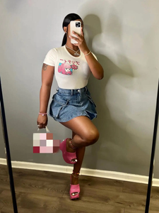 เดรสสั้นทรงเอไลน์ผ้ายีนส์สีน้ำเงินสำหรับผู้หญิงกระโปรงสั้นเอวสูงกระชับสัดส่วนสไตล์ใหม่สำหรับฤดูร้อน - Product Image 6