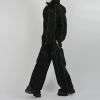 Jaket dan celana jogger setelan nilon anti air, anti angin, reflektif, ukuran besar, polos, berbahan poliester berkualitas tinggi dengan resleting.