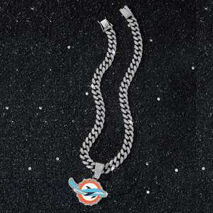 Pendentif sur le thème des Miami Dolphins de la NFL, personnalisé, en argent sterling exquis plaqué or 14 carats, style hip-hop, bijoux en moissanite - Product Image 2