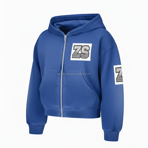 Sweat à capuche bleu épais d'hiver à fermeture éclair en 400 GSM polaire lourde mélange de coton doux tissu chaud personnalisé logo brodé basique sweats à capuche - Product Image 3
