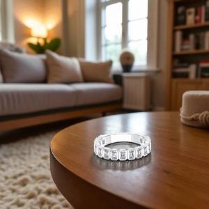 Anillo de boda de media eternidad con corte de esmeralda de moissanita de 2,00 quilates, conjunto de bisel de plata, anillo de diamante para mujer - Product Image 4