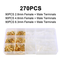 270 pièces de bornes de sertissage isolées mâles et femelles en aluminium plaqué laiton, 2,8/4,8/6,3 mm, pour câbles automobiles, modèle 250V