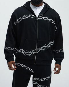 Sweat à capuche unisexe surdimensionné personnalisé, sweat à capuche zippé ample, veste avec sweat à capuche zippé délavé, fabricants de sweat à capuche avec strass - Product Image 3