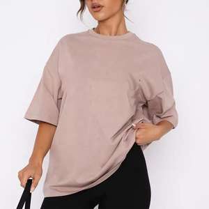 เสื้อยืดคอกลมผ้าคอตตอน100% สำหรับผู้หญิงเสื้อยืดเปิดไหล่ทรงโอเวอร์ไซส์สีชมพูแบบกำหนดเอง - Product Image 6