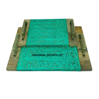 Bandeja de Chocolate redonda con caligrafía árabe hecha a mano elegante plato de madera con acabado Natural decorativo y superventas