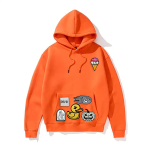 Sudadera con capucha básica de gran tamaño para hombre con logotipo personalizado bordado 400gsm parches de tela de peso pesado jersey de patrón sólido desgastado - Product Image 5