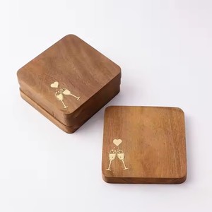 H.M.A Handicrafts walnut coasters with wine glass design for romantic table decor - Product Image 3