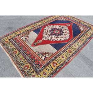 Alfombra de área grande turca hecha a mano, diseño de retazos rojo y negro clásico, látex de lana, 5'9 \ "X 9 '4 \", rectángulo para pasillo para habitaciones - Product Image 2