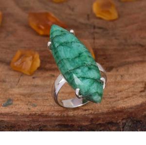 Anillo bohemio cristiano Esmeralda Plata de Ley 925 Ajuste de Punta hecho a mano Declaración DE BODA Regalo de piedra natal para ella - Product Image 2