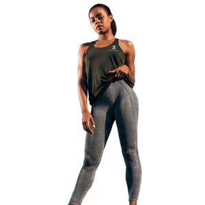 Women's High Waist Gray Athletic Leggings with <b>Black</b> Sleeveless Workout <b>Tank</b> <b>Top</b> Activewear Set - Product Image 4