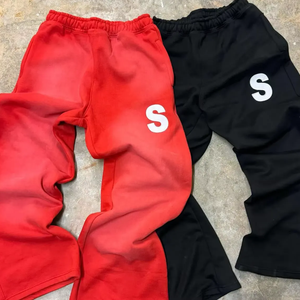 Pantalons de survêtement décontractés personnalisés de haute qualité en coton, lavage à l'acide, froissés, taille élastique, imprimé en soie superposé, pour hommes - Product Image 1