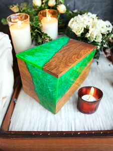 Mini urna de cremación, urna de cremación de palisandro hecha a mano, recuerdo conmemorativo de resina epoxi de ola Oceánica para mascotas y humanos - Product Image 5