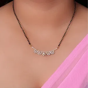 Collar Mangalsutra con Diamante Natural de Corte Brillante, Chapado en Oro, Cadena de Cuentas Negras, Cierre Seguro Hipoalergénico, Elegante Regalo para Mujer - Product Image 1