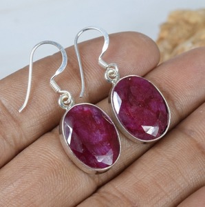 925 solide en argent Sterling rubis indien boucles d'oreilles pendantes pour les femmes à la mode timbre mariage bijoux cadeau - Product Image 2