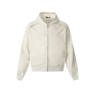 Sudadera con capucha de algodón 100% Terry de color liso con cremallera, diseño creativo de empalmes, ecológica, de talla grande para hombre, venta al por mayor, gran éxito de ventas. - Product Image 2