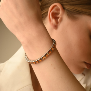 Pulsera DE TENIS citrino cuadrado Natural hecha a mano, anillo de piedras preciosas de oro blanco puro de 14K, joyería de moda, productos al por mayor - Product Image 2