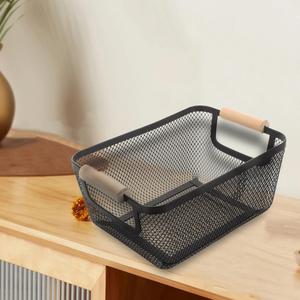 3-Piece <b>Wire</b> <b>Basket</b> Set with Wooden Handle - Kitchen & Home Storage Organizer / Black - Product Image 2